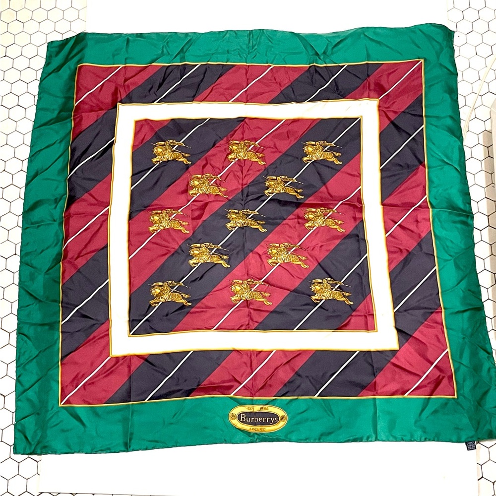 BURBERRY Women’s Prorsum Knight Silk Scarf Hand Rolled Vintage MADE IN ITALY